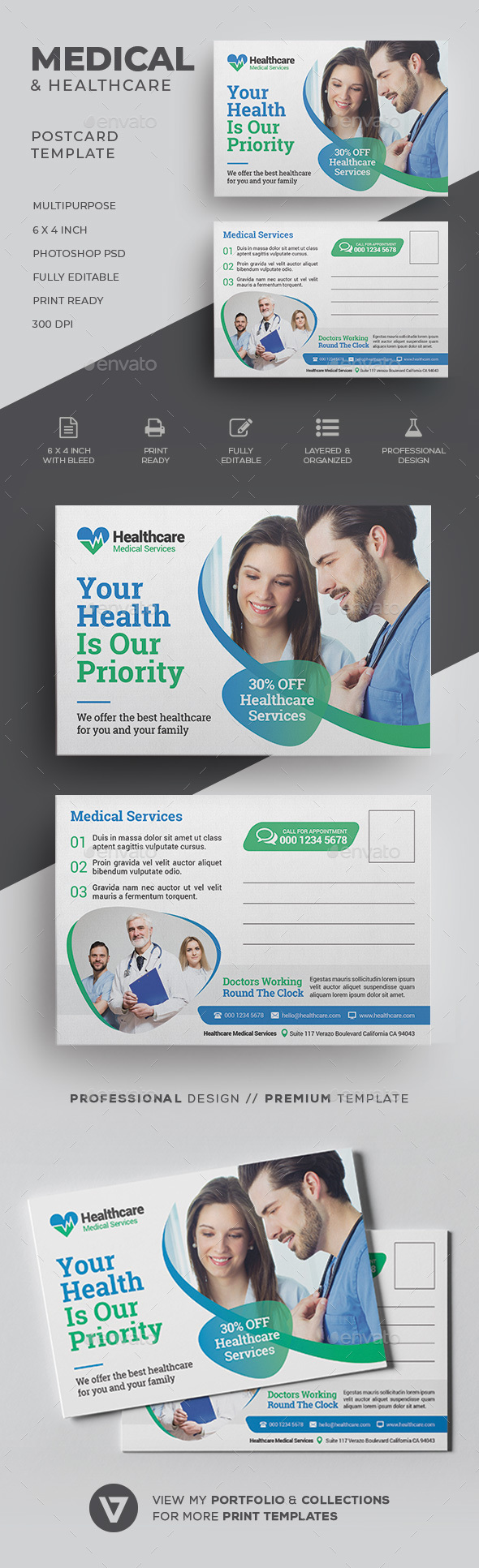 Medical Postcard - Cards & Invites Print Templates