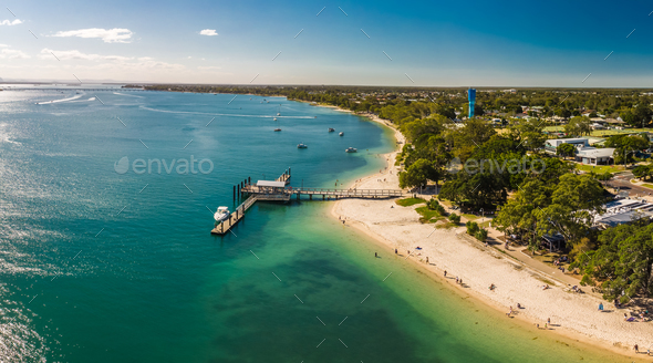 Aerial View Of Bongaree Jetty On Bribie Island, Sunshine Coast, Stock ...