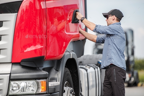 Driver and His Semi Truck - Stock Photo - Images