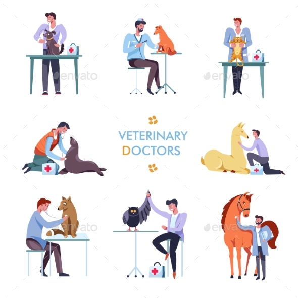 Veterinary Doctor and Animals Vet Clinic Icons, Vectors GraphicRiver