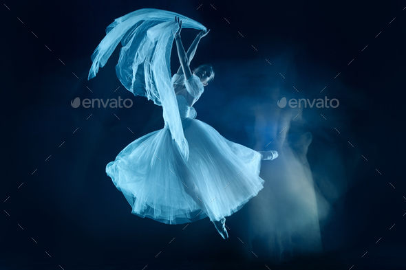 photo as art - a sensual and emotional dance of beautiful ballerina through the veil Stock Photo by master1305