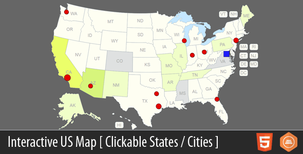 Interactive US Map - Clickable States / Cities