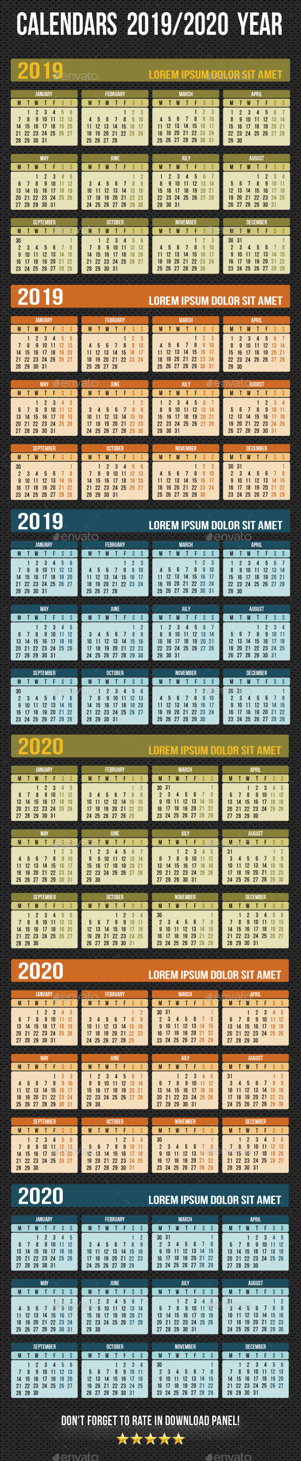 Calendars 2019 - 2020 Year - Miscellaneous Vectors