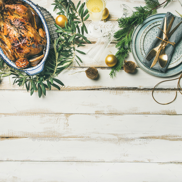 Christmas or New Year celebration table setting, square crop - Stock Photo - Images