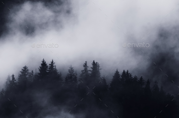 Silent dark mountain with mist Stock Photo by andreiuc88 | PhotoDune