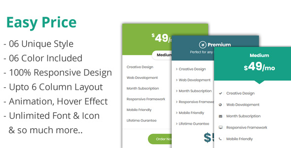 Easy - Modern Bootstrap Pricing Tables Framework