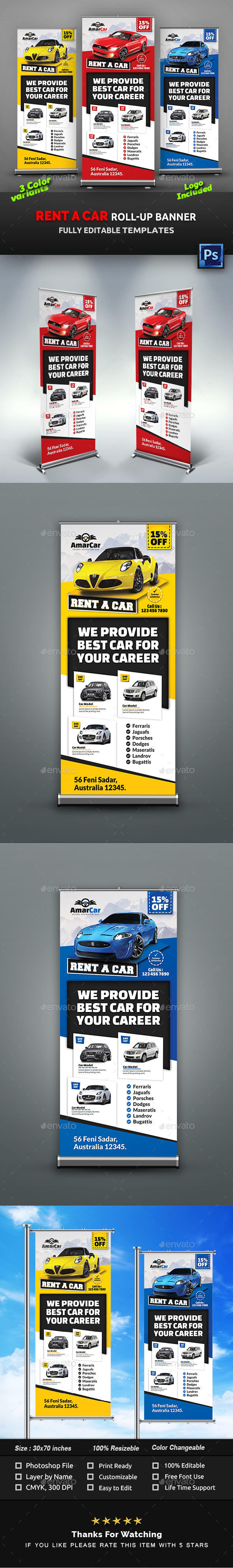 Rent a Car Roll-Up Banner Templates in Signage Templates