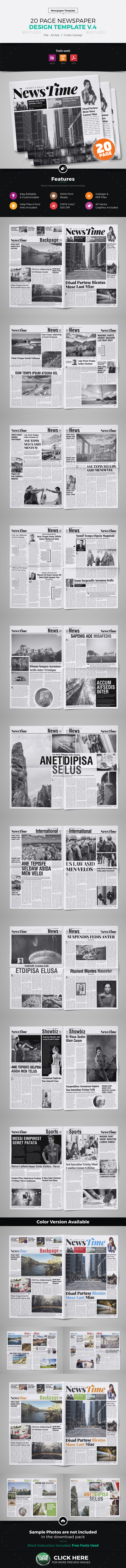 20 Page Newspaper Design v4 - Newsletters Print Templates