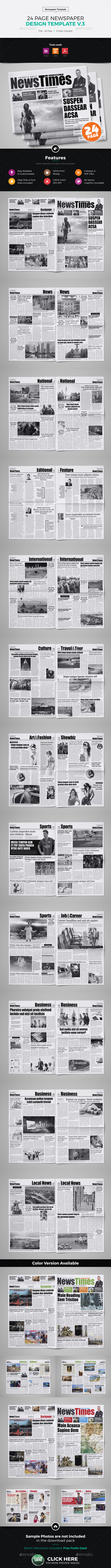 24 Page Newspaper Design v3 - Newsletters Print Templates