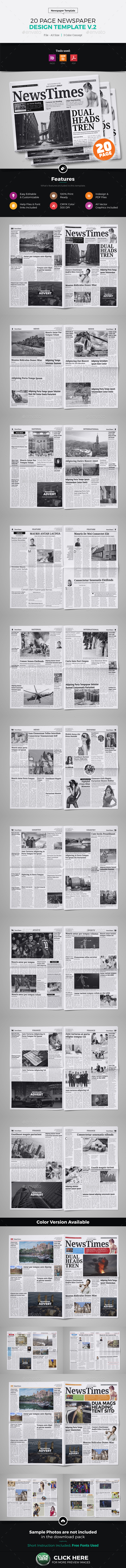 20 Page Newspaper Design v2 - Newsletters Print Templates