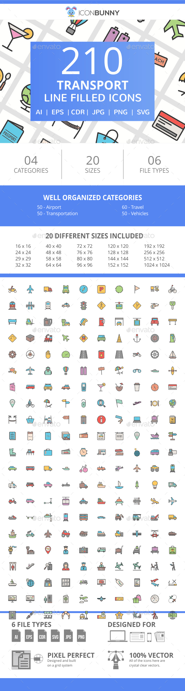 210 Transport Filled Line Icons - Icons