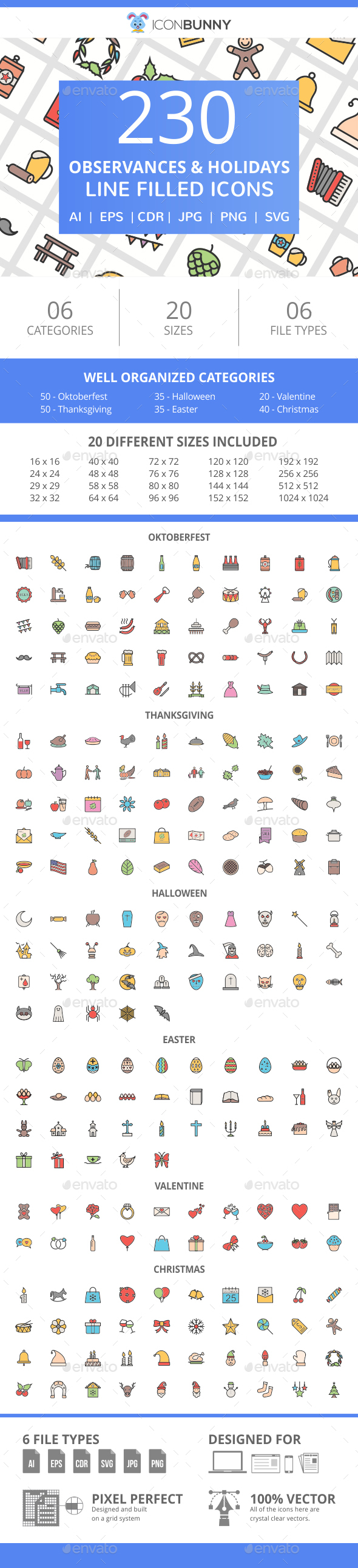 230 Observances & Holiday Filled Line Icons - Icons