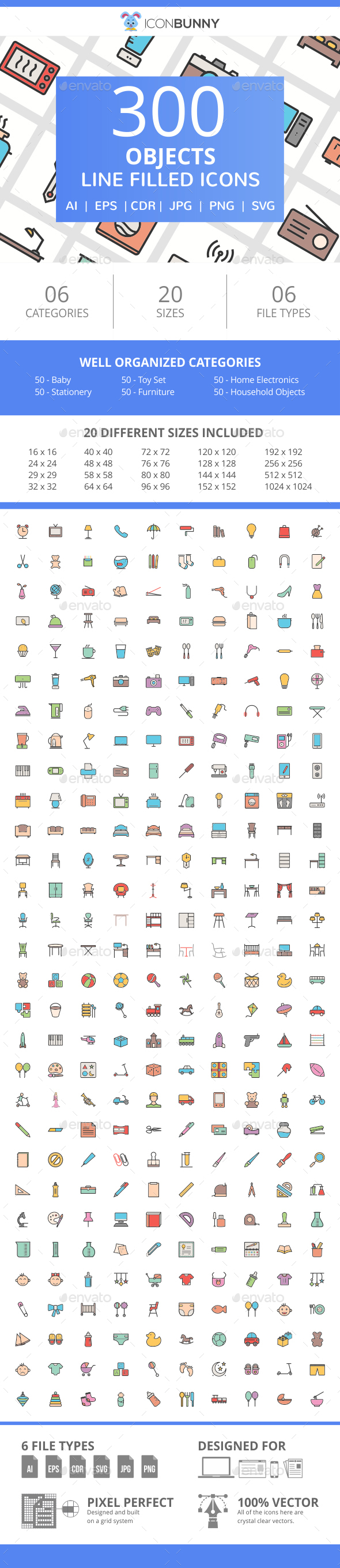 300 Objects Filled Line Icons - Icons