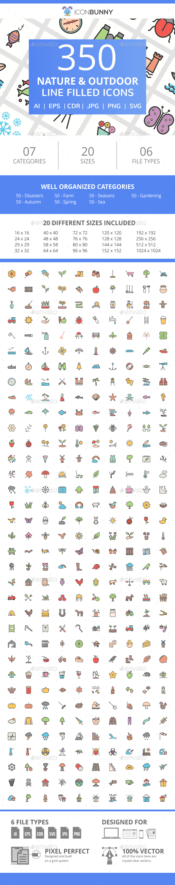 350 Nature & Outdoor Filled Line Icons - Icons