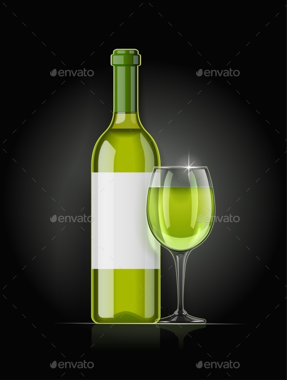 White Wine Bottle and Wineglass - Man-made Objects Objects