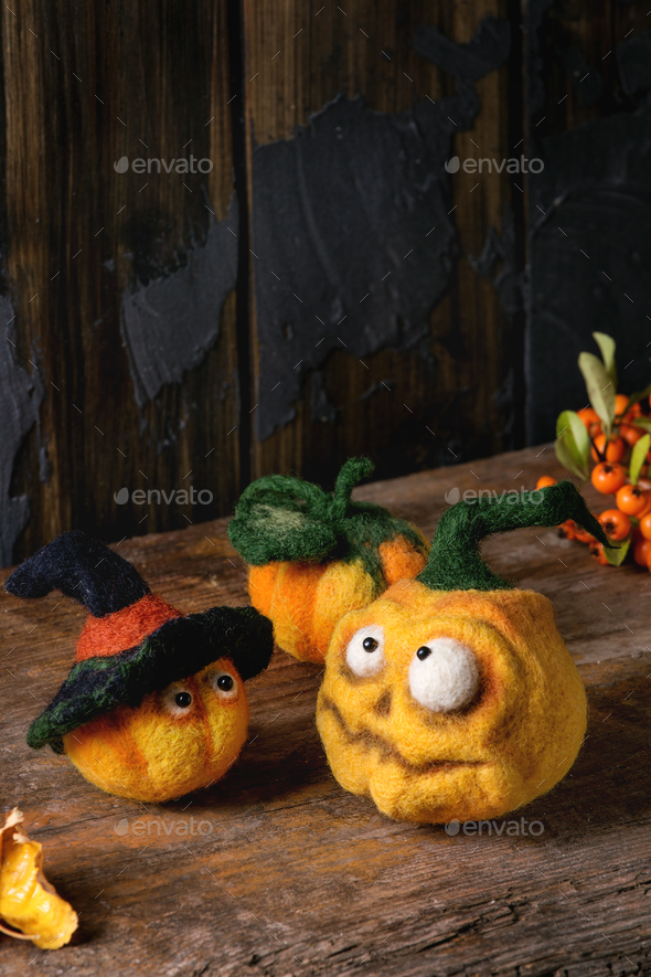 Needle felted pumpkin jack - Stock Photo - Images