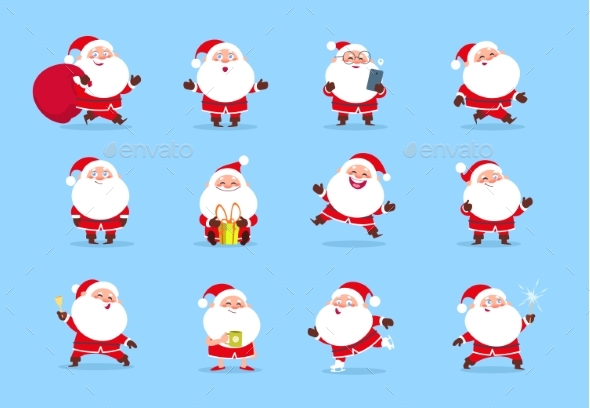 Santa Claus. Cartoon Christmas Fun Character Set - People Characters
