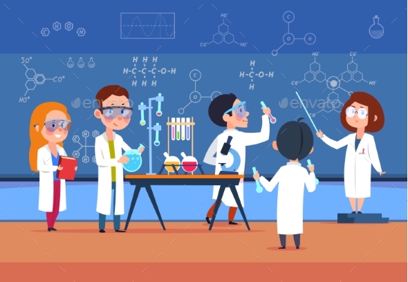 School Kids in Chemistry Lab. Children in Science - People Characters