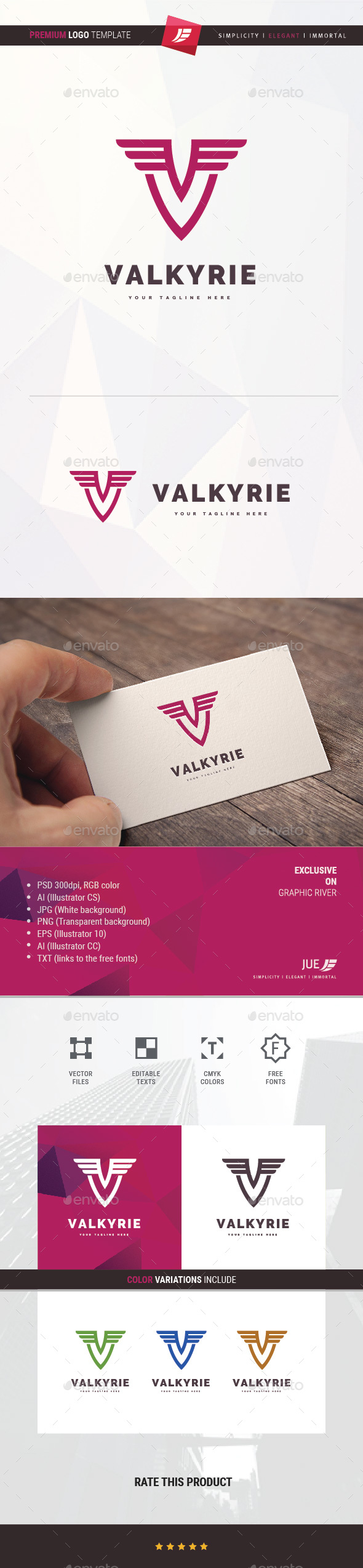 Letter V Valkyrie - Letters Logo Templates