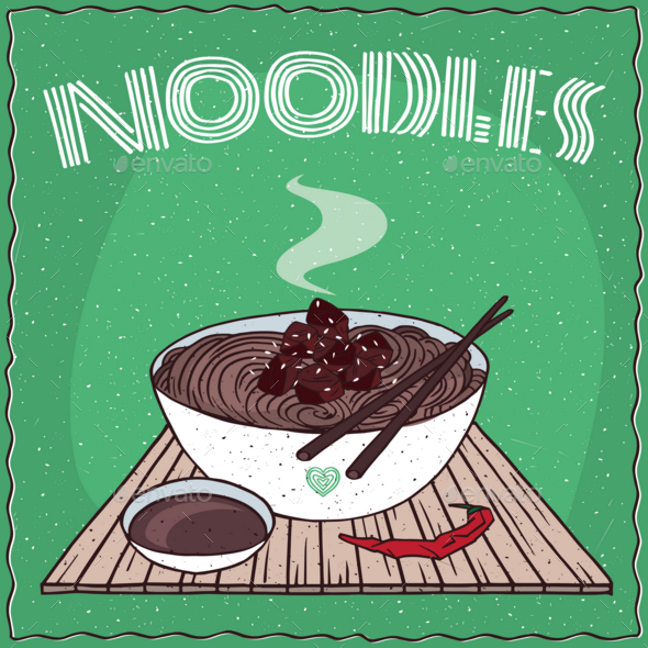 Asian Noodles Naengmyeon or Soba with Beef - Food Objects