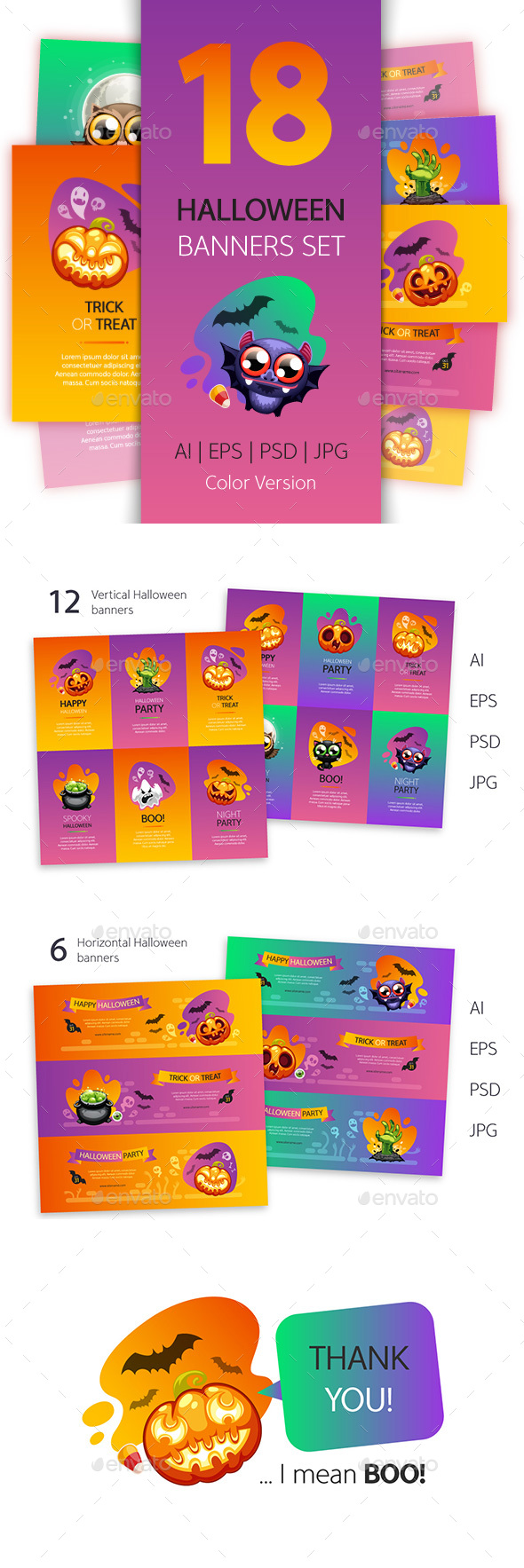 Halloween Banners Set Colorful Version - Decorative Vectors