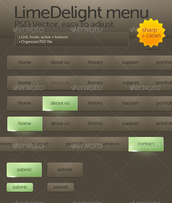 LimeDelight menu - Buttons Web Elements