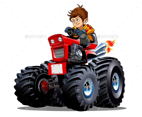 Vector Cartoon Tractor Isolated on White - Man-made Objects Objects