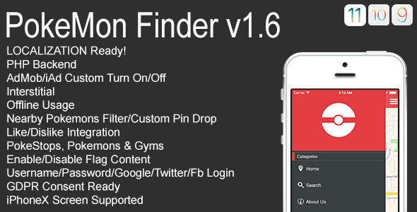 PokeMon Finder Full iOS Application v1.6 - CodeCanyon Item for Sale