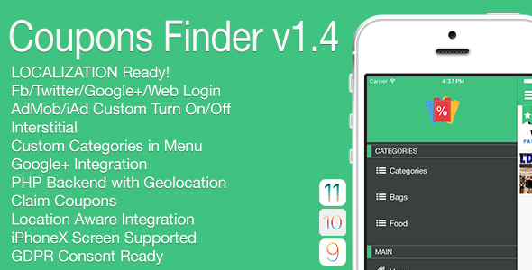 Coupons Finder Full iOS Application v1.4 - CodeCanyon Item for Sale