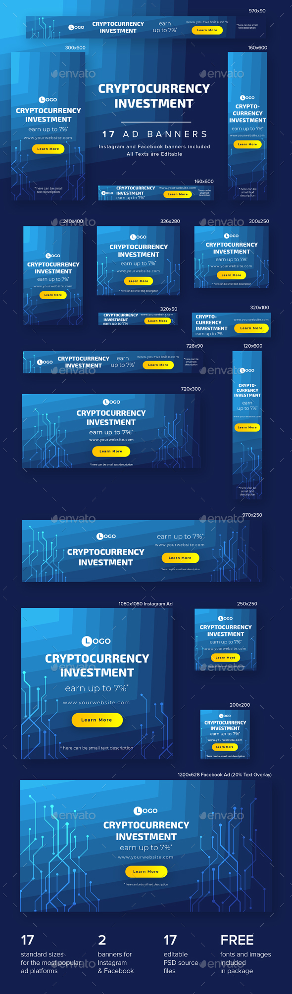 Cryptocurrency Investment Ad Banners - Banners & Ads Web Elements