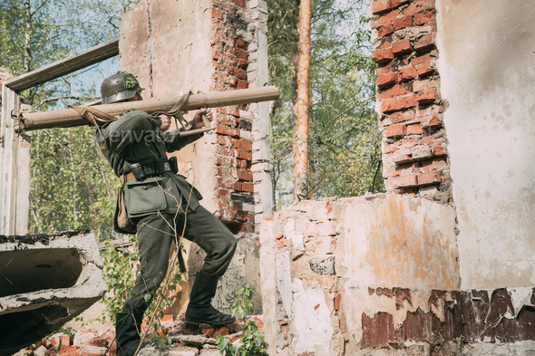 Re-enactor Dressed As German Wehrmacht Infantry Soldier In World - Stock Photo - Images