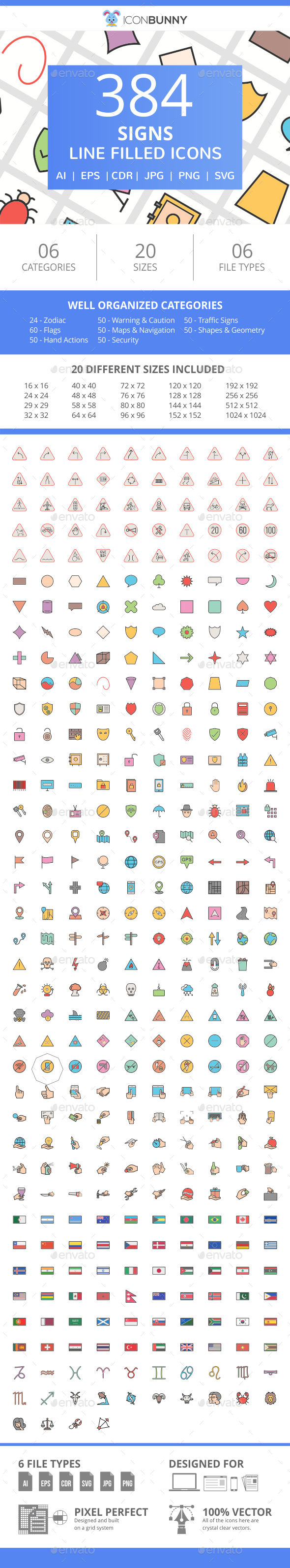384 Sign FIlled Line Icons - Icons