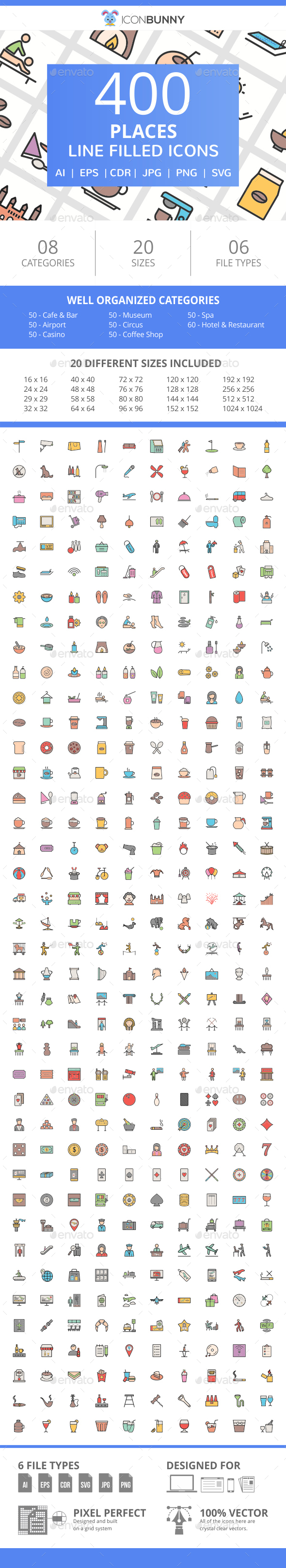 400 Places Filled Line Icons - Icons