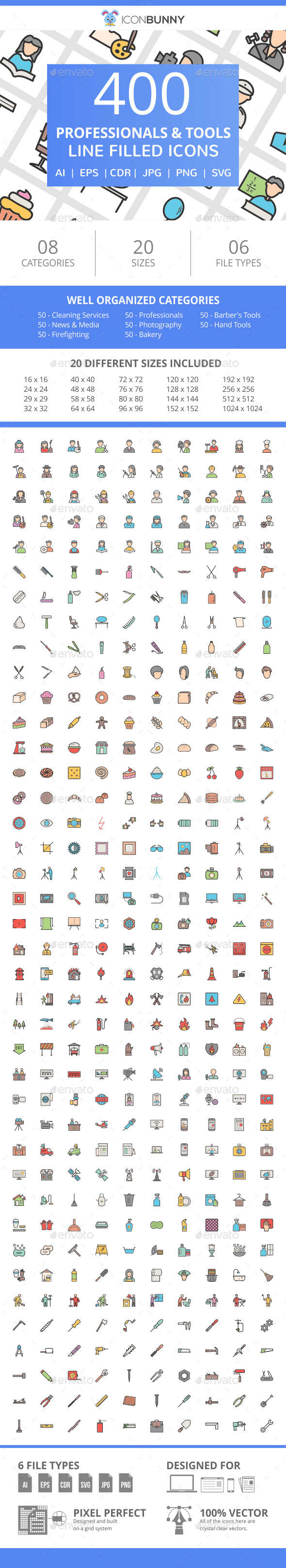 400 Professionals & their tools Filled Line Icons - Icons