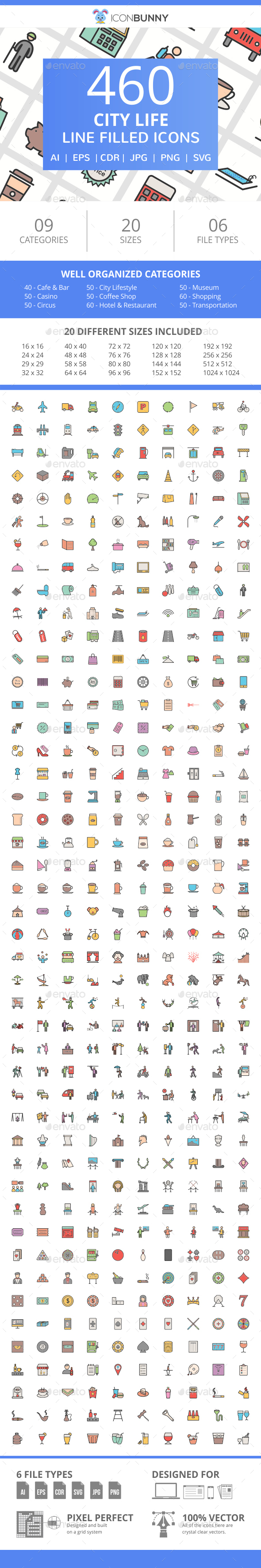 460 City Life Filled Line Icons - Icons
