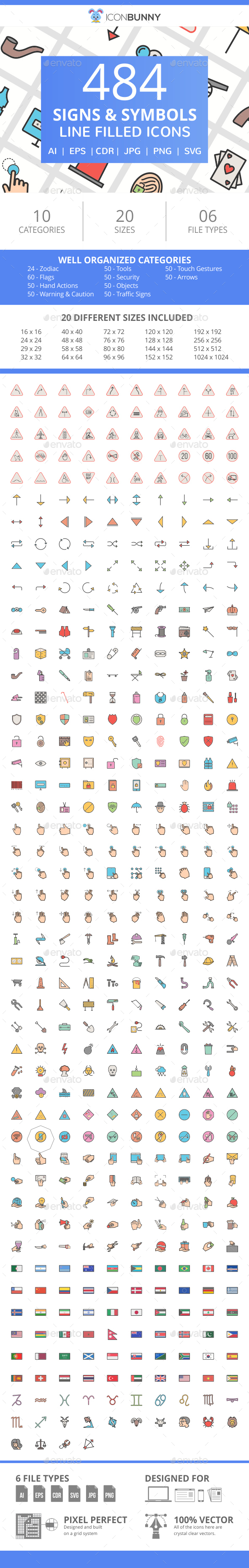 484 Signs & Symbols Filled Line Icons - Icons