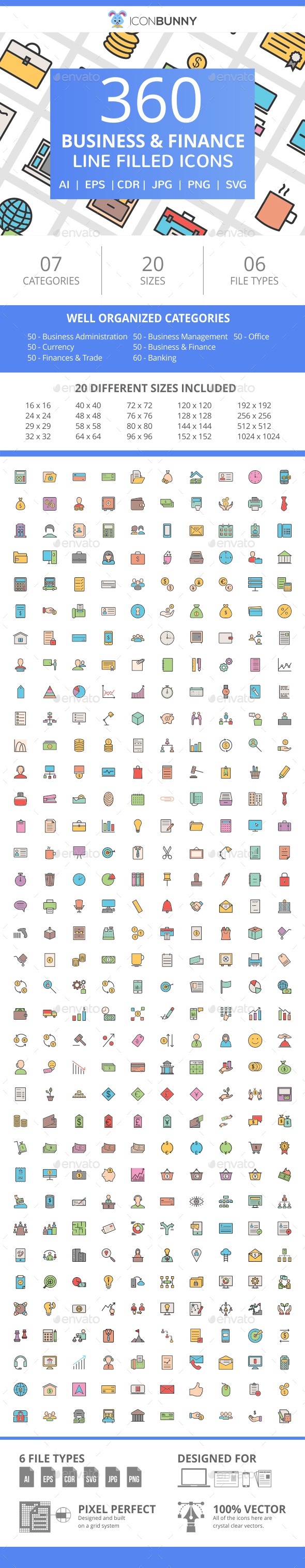 360 Business & Finance Filled Line Icons - Icons