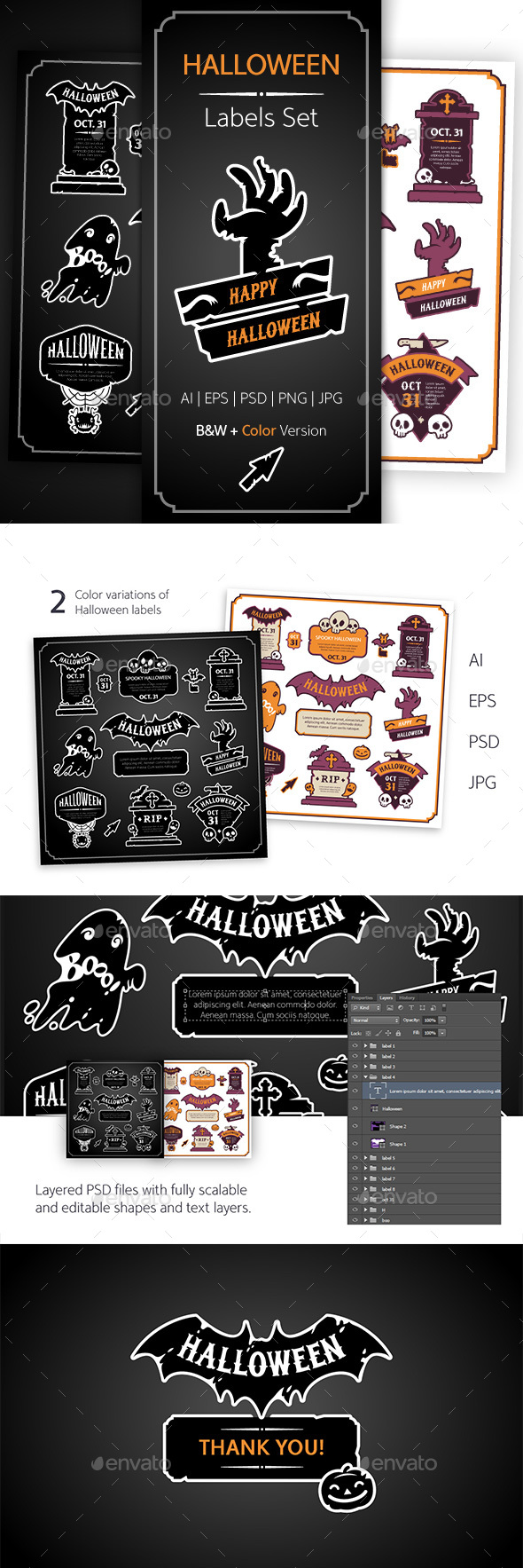 Halloween Design Labels Set - Decorative Symbols Decorative