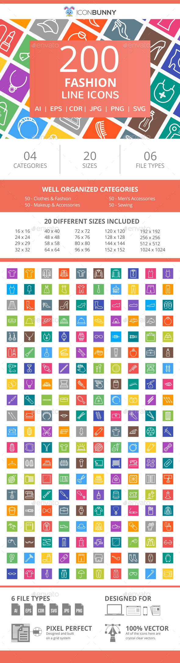 200 Fashion Line Multicolor B/G Icons - Icons