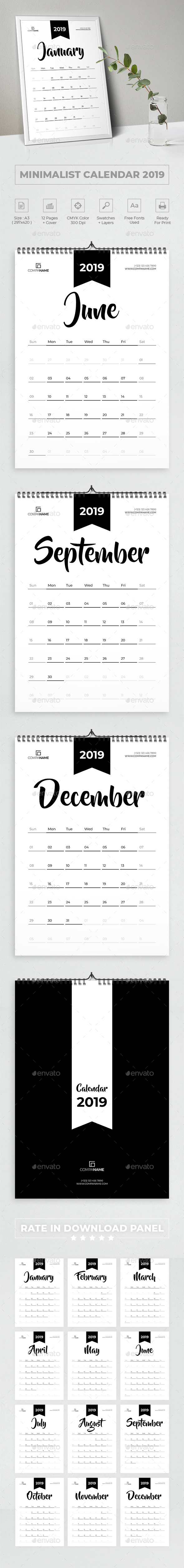 Minimalist Calendar 2019 - Calendars Stationery