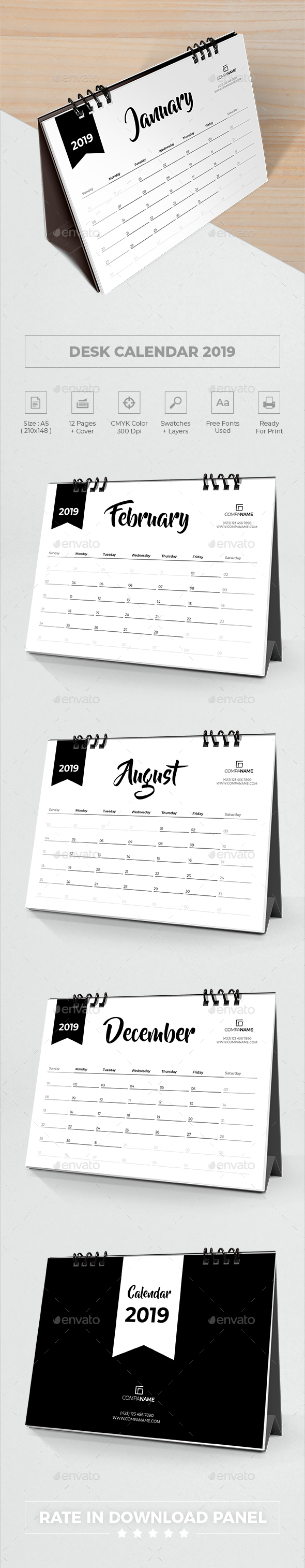 Minimalist Desk Calendar 2019 - Calendars Stationery