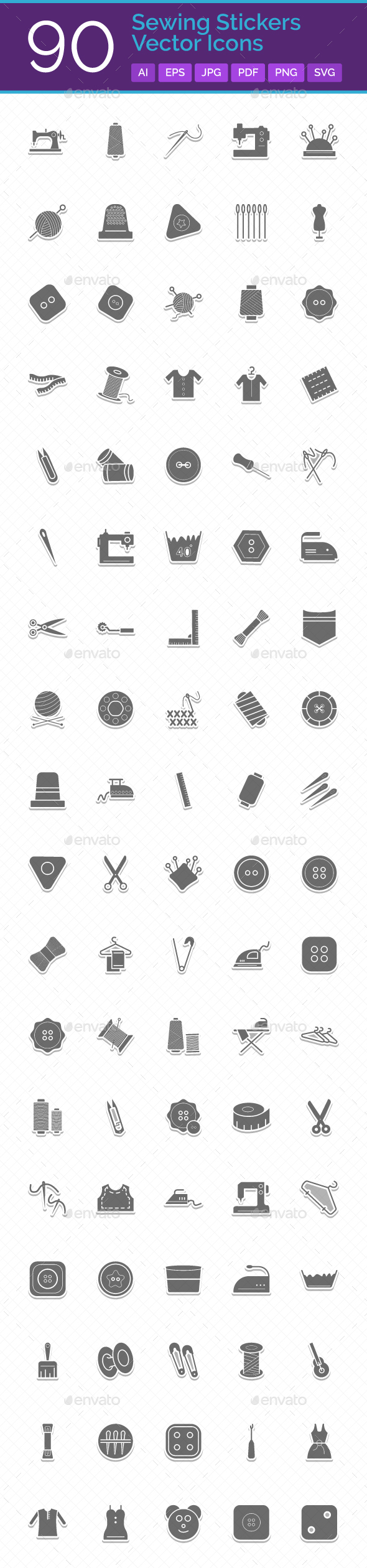 90 Sewing Vector Icons Set - Icons