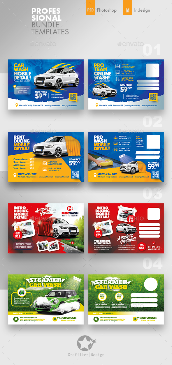 Car Wash Postcard Bundle Templates - Cards & Invites Print Templates