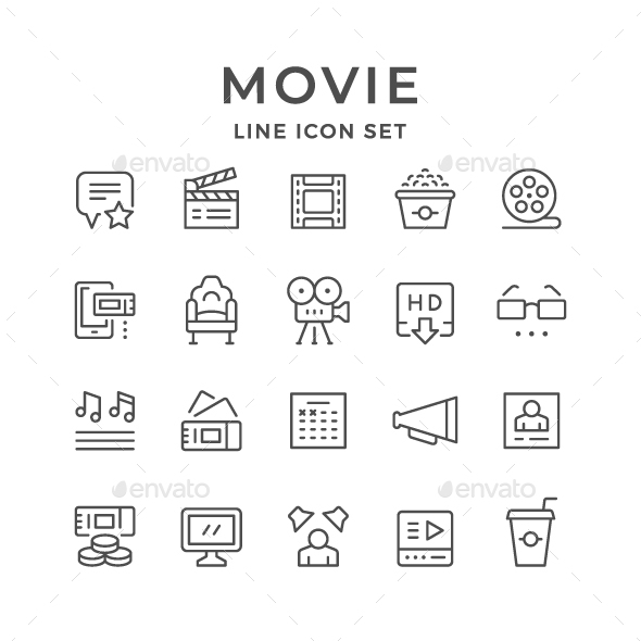 Set Line Icons of Movie - Man-made objects Objects