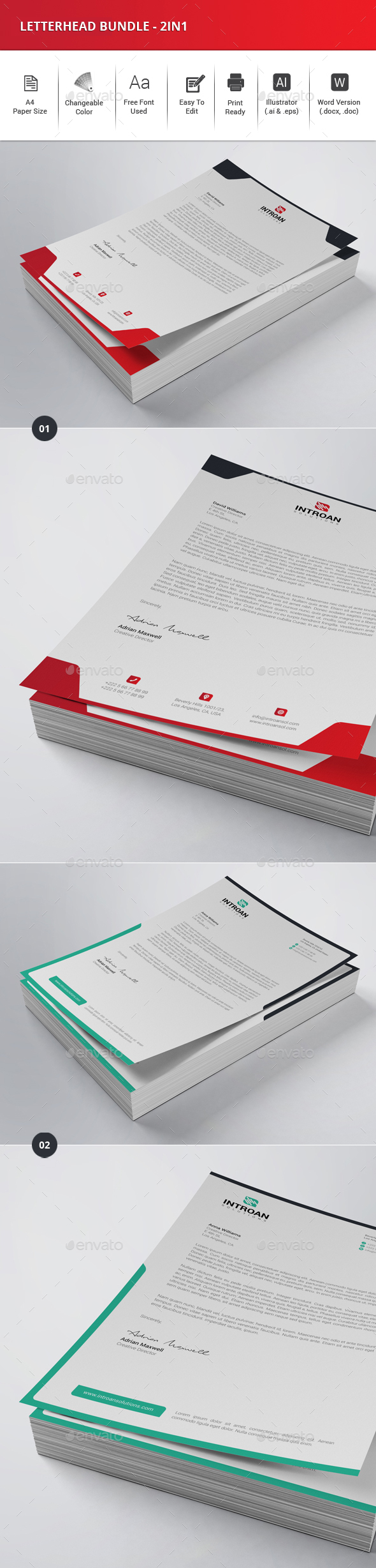 Letterhead Bundle - 2in1 - Stationery Print Templates