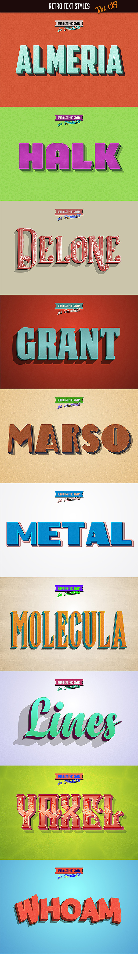 10 Retro Text Styles vol. 05 - Styles Illustrator