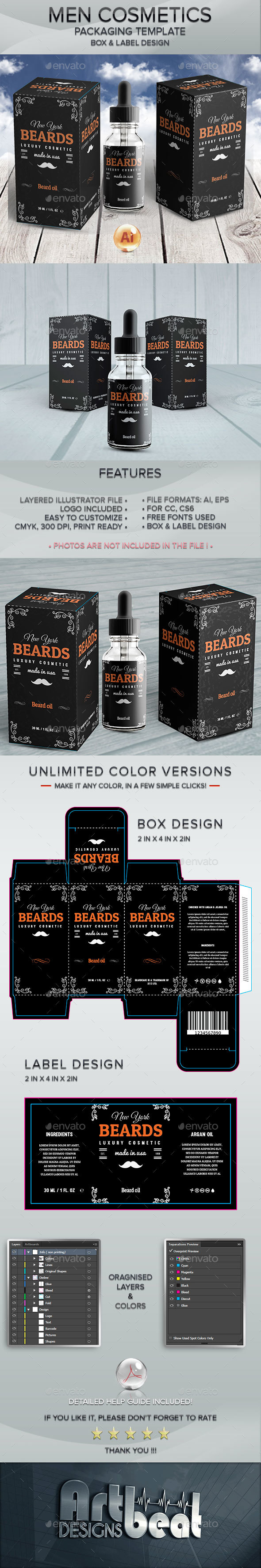 Beard Care Cosmetics - Packaging and Label Template 3 - Packaging Print Templates