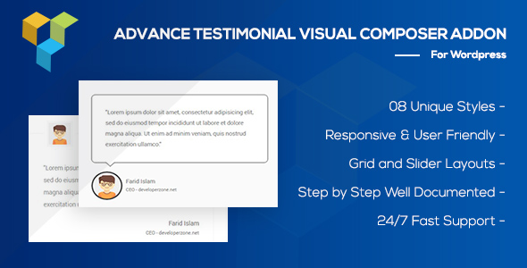 Advance Testimonial Addon for WordPress (formerly Visual Composer) - CodeCanyon Item for Sale