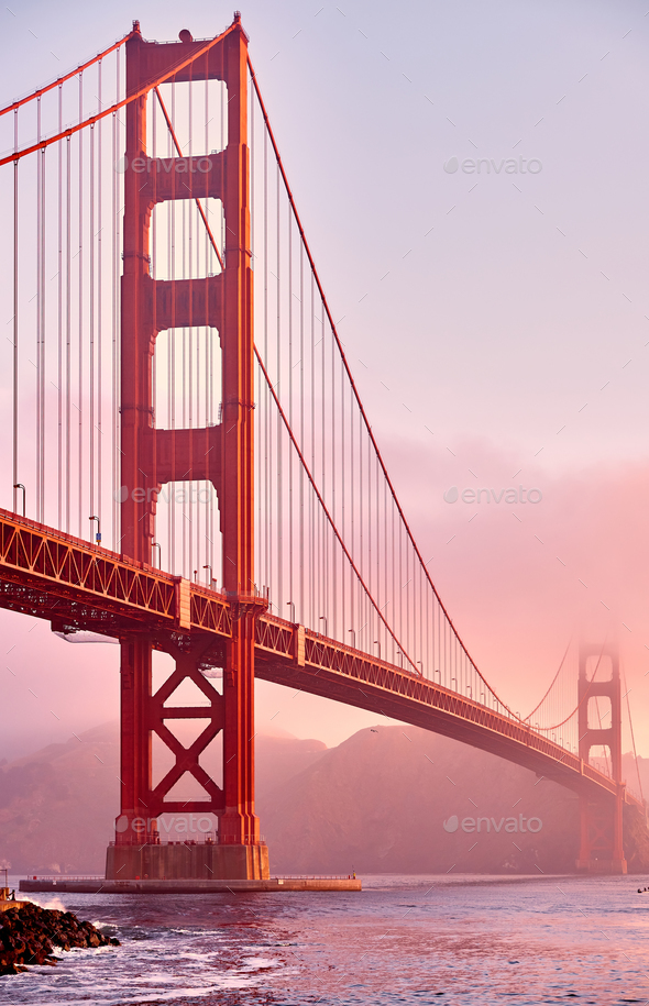 Golden Gate Bridge at sunrise, San Francisco, California - Stock Photo - Images