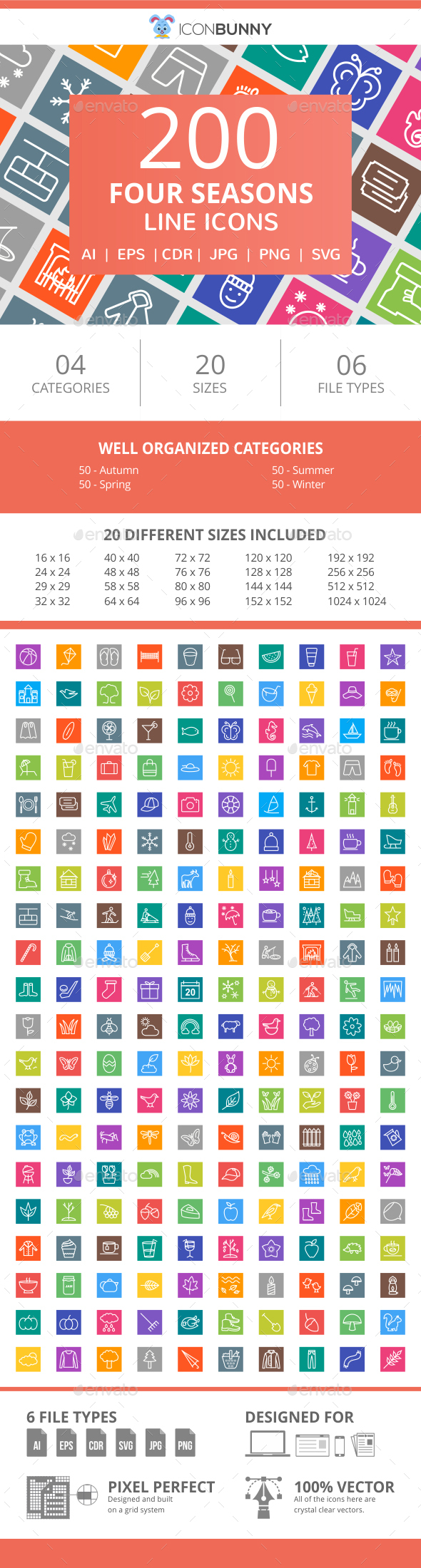 200 Four Seasons Line Multicolor B/G Icons - Icons